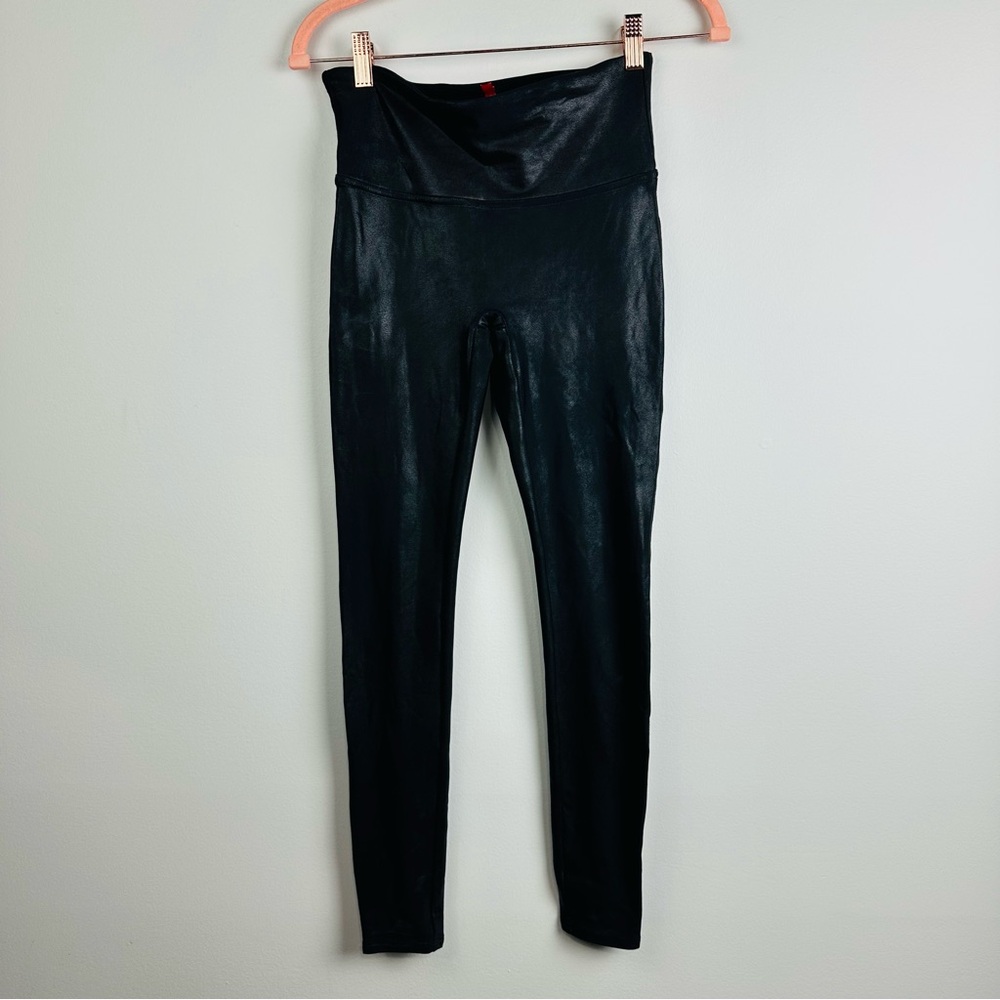 SPANX Black Faux Leather Leggings Size Medium